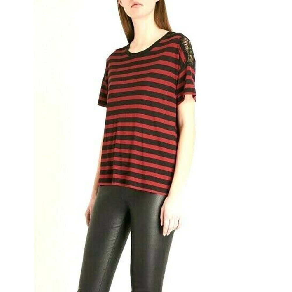 THE KOOPLES Sport Striped T Shirt Lace Red Black 2